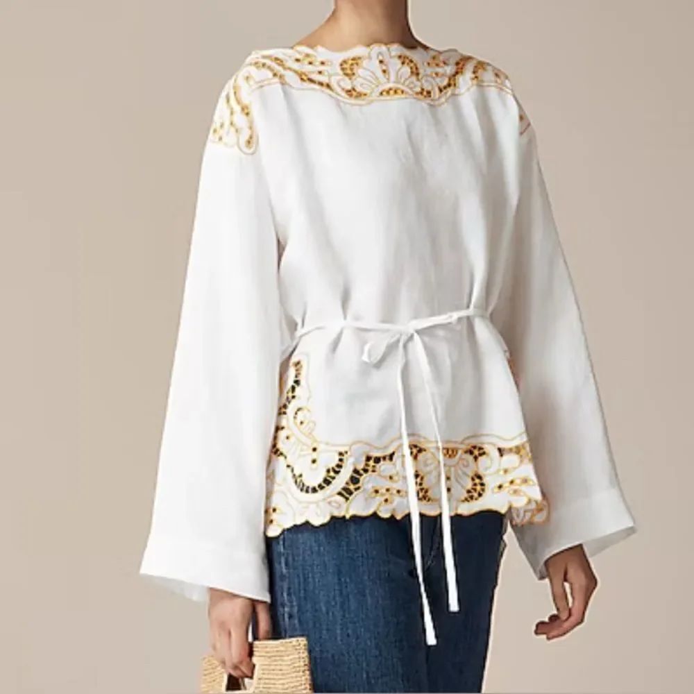 J.Crew Cutwork tunic top in linen NWT Size L